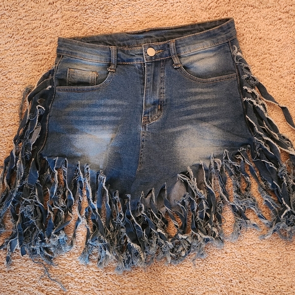Jeans Pants - Frayed Denim Fringe Shorts Sz. Small